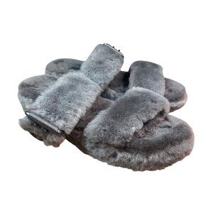 UGG Women's Fluff Yeah Slide Slippers Size 7 Gray Sheepskin & Rubber Sole